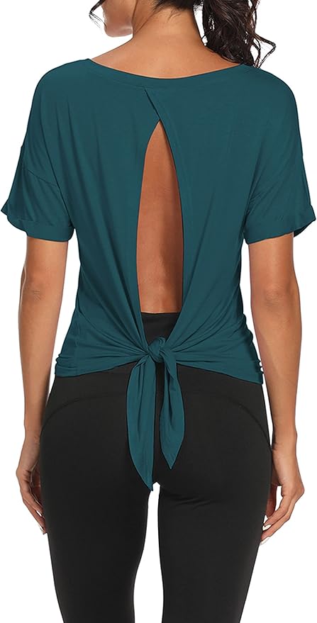 Bestisun Workout Tank Tops Open Back Yoga Exercise Shirts Tie Back Athletic Clothes for Women