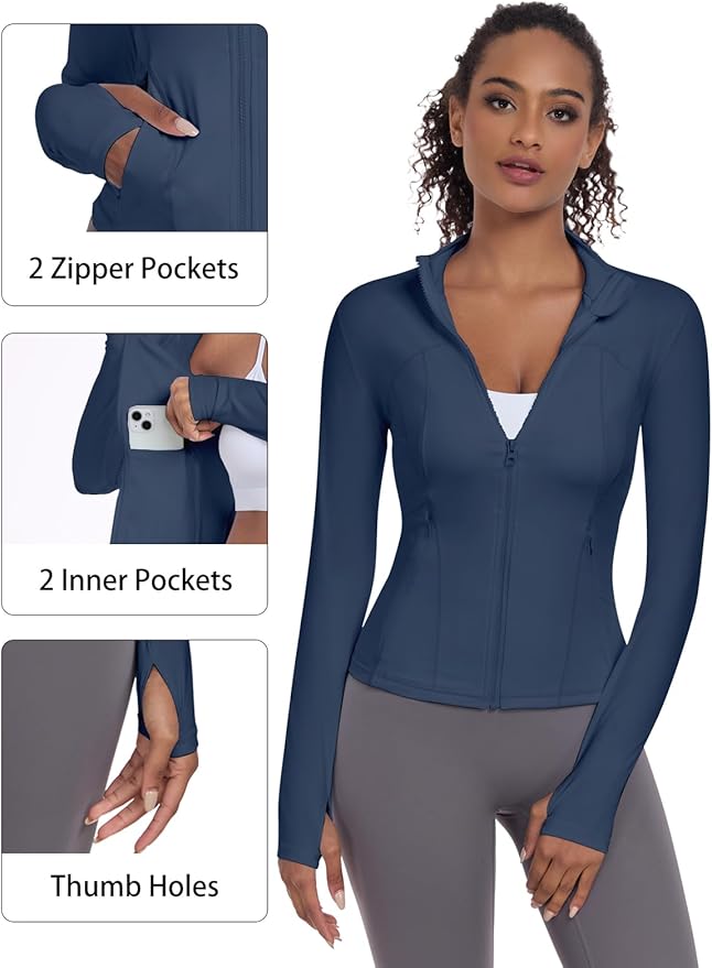VUTRU Womens Workout Yoga Jacket Lightweight Zip Up Athletic Jacket Lightweight Cropped Jacekt with Pockets