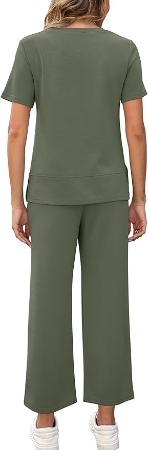 XIEERDUO Women's Side Slit Lounge Sets 2026 Fashion 2 Piece Travel Outfits Cozy Loungewear Wide Leg Tracksuits S-3XL