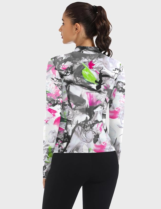 Loovoo Women's Workout Jacket Lightweight Zip Up Athletic Jackets Cropped Slim Fit Running Yoga Tops with Pockets