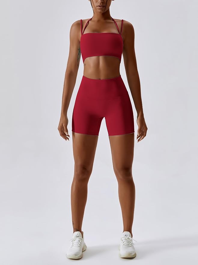 IMEKIS Women's Workout Sets 2 Piece Yoga Outfit High Waisted Biker Shorts Leggings Sports Bra Gym Fitness Clothes Tracksuit