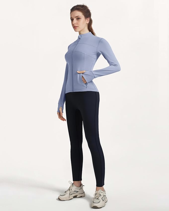 Gacaky Women's Slim Fit Workout Running Track Jackets Full Zip-up Yoga Athletic Jacket with Thumb Holes