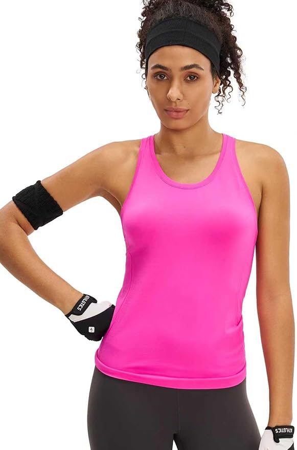 MCEDAR Women Seamless High Neck Workout Tank Tops Racerback Breathable Athletic Tops Slim Fit Running Tops