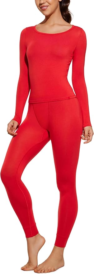CRZ YOGA Soft Thermal Underwear Sets for Women Lightweight Long Johns Base Layer Pajamas Warm Top Bottom