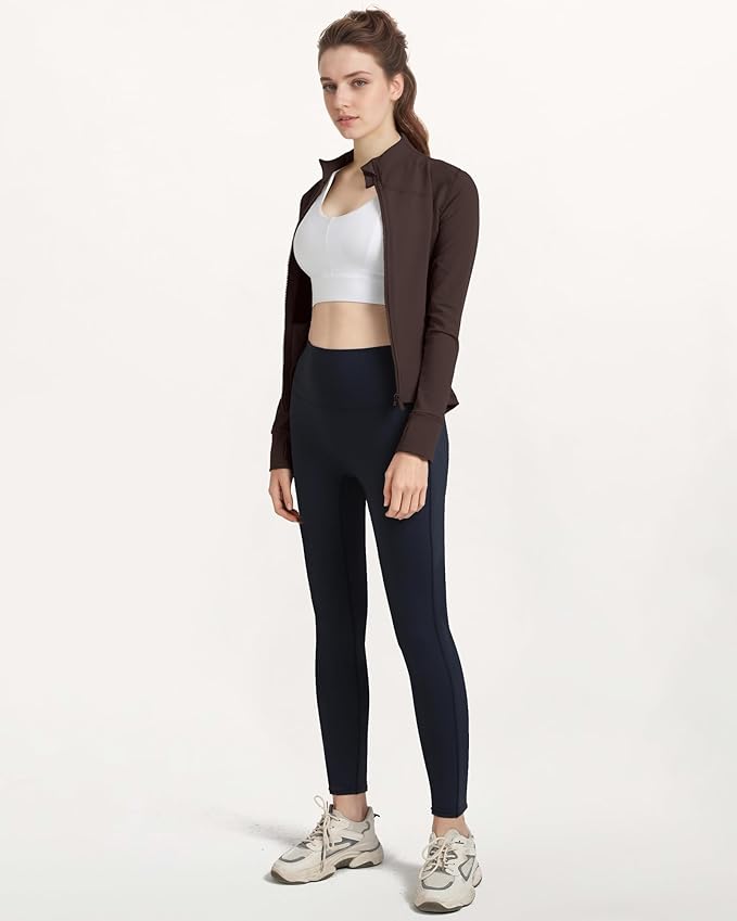 Locachy Women's Slim Fit Full Zip Athletic Running Sports Workout Jacket with Thumb Holes