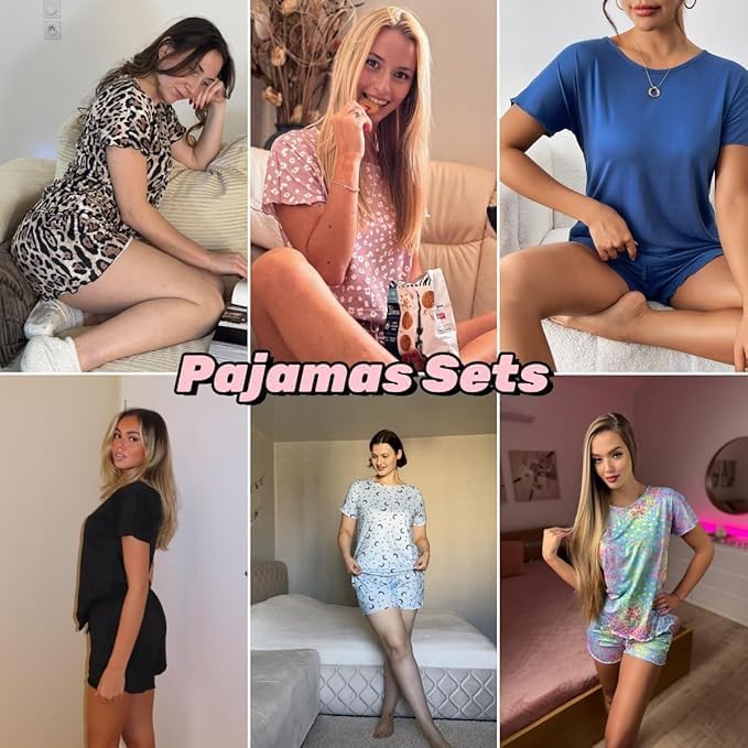 Ekouaer Womens Pajama Sets Short Sleeve Pajamas for Women Sets 2 Piece Lounge Sets Soft Sleepwear PJS