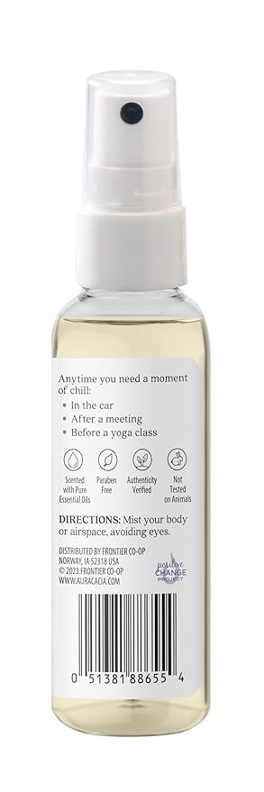 Aura Cacia Aromatherapy Mist, Chill Pill - Lavender, Sweet Orange and Patchouli Blend for Refreshing Rooms, Body Sprays, Meditation | 2 Fl Oz (Pack of 1)