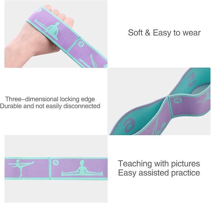 9 Loops Elastic Yoga Strap - Adjustable Stretching Band for Physical Therapy, Dance, Pilates & Gymnastics, Multi-Loop Exercise Band for Flexibility, Home Workout