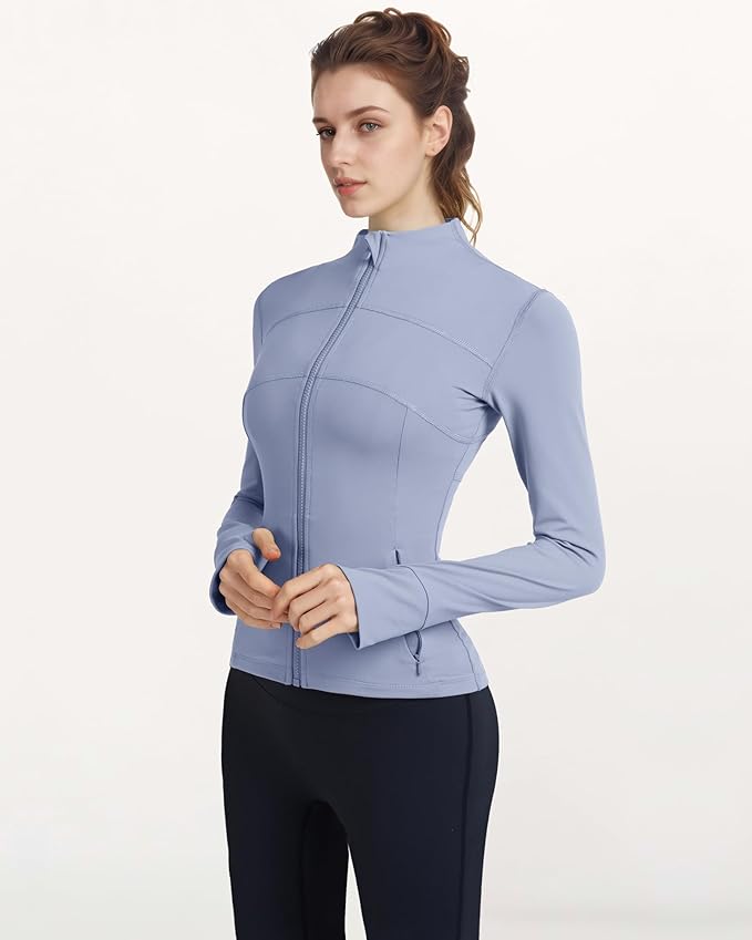 Gacaky Women's Slim Fit Workout Running Track Jackets Full Zip-up Yoga Athletic Jacket with Thumb Holes
