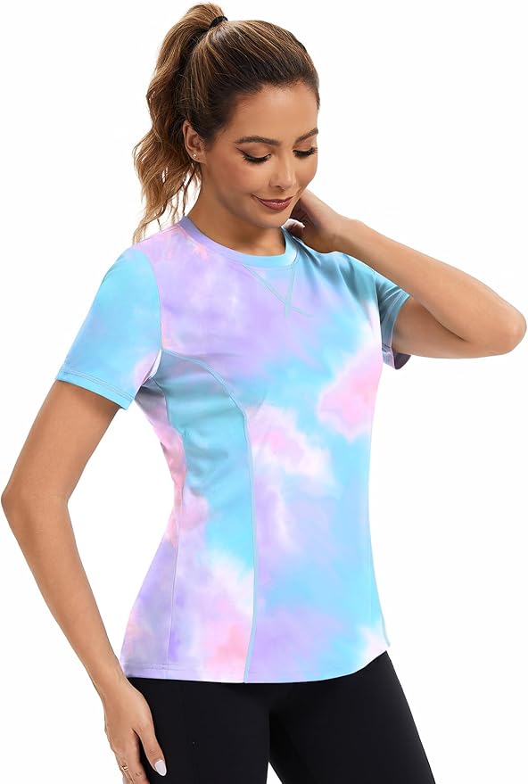 AVOOGUE Women's Short Sleeve Workout Tops Quick Dry Athletic UPF50+ Sun Protection Shirts Gym Hiking Running Yoga Clothes