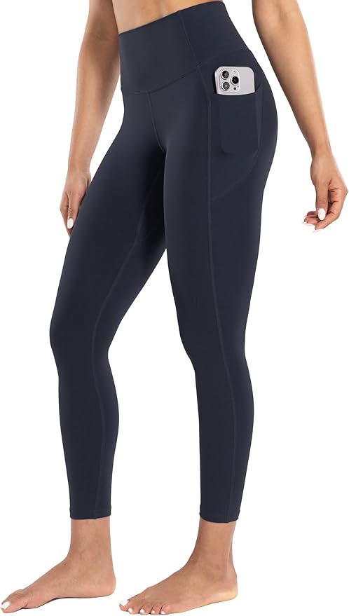 ENERBLOOM Workout Leggings with Pockets for Women High Waist Yoga Pants 25"/28" Cream Soft Lightweight Athletic Gym Tights
