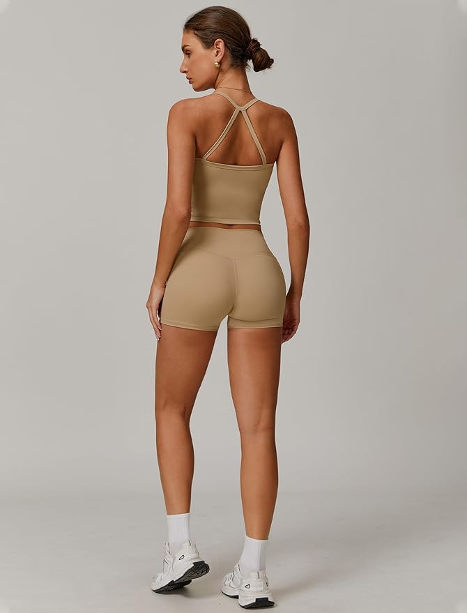 QBGJTD Two Piece Workout Sets For Women Tank Top Matching High Waist Booty Lifting Shorts Gym Yoga Active Wear Outfits