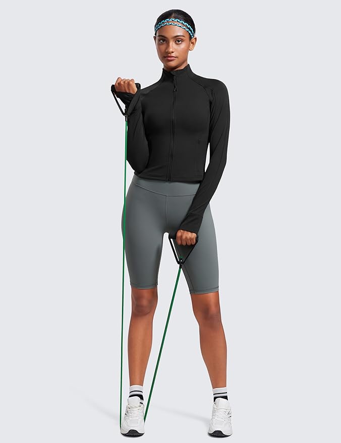 CRZ YOGA Butterluxe Waist Length Jackets for Women - Full Zip Athletic Track Tops with Thumb Holes Pockets
