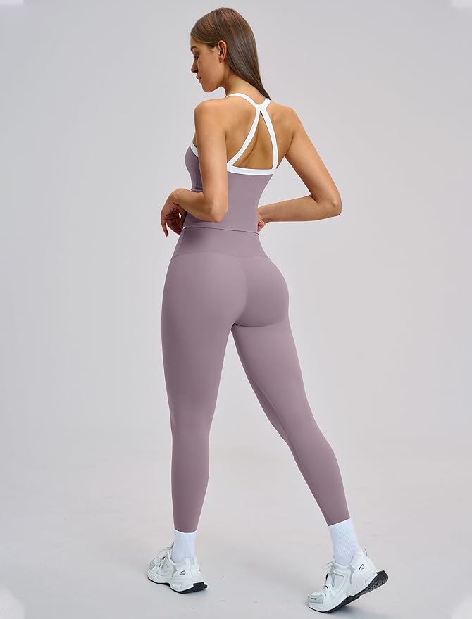 QBGJTD Womens Workout Sets Two Piece Cross Back Tank Top Matching High Waist Leggings Sets Gym Outfits Work Out Clothes