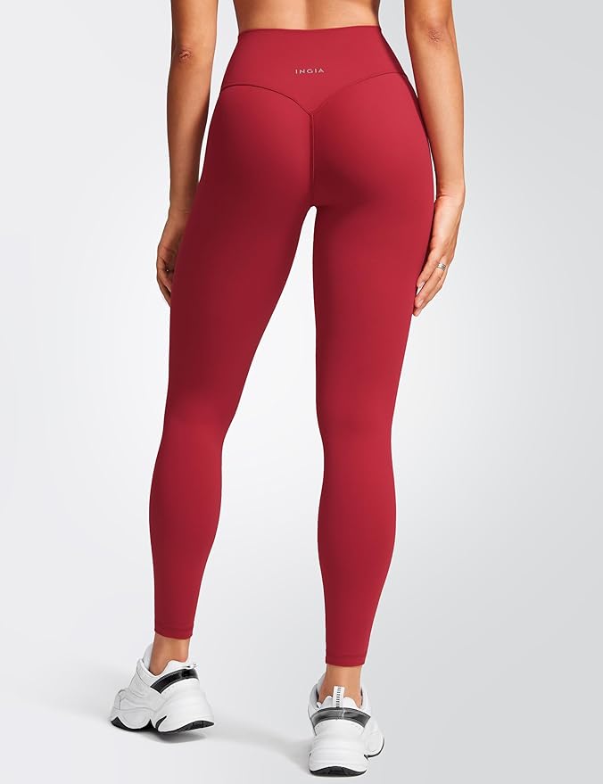 INGIA Womens High Waist No Front Seam Scrunch Butt Leggings Workouts 25 Inches V-Back Scrunch Booty Gym Yoga Pants