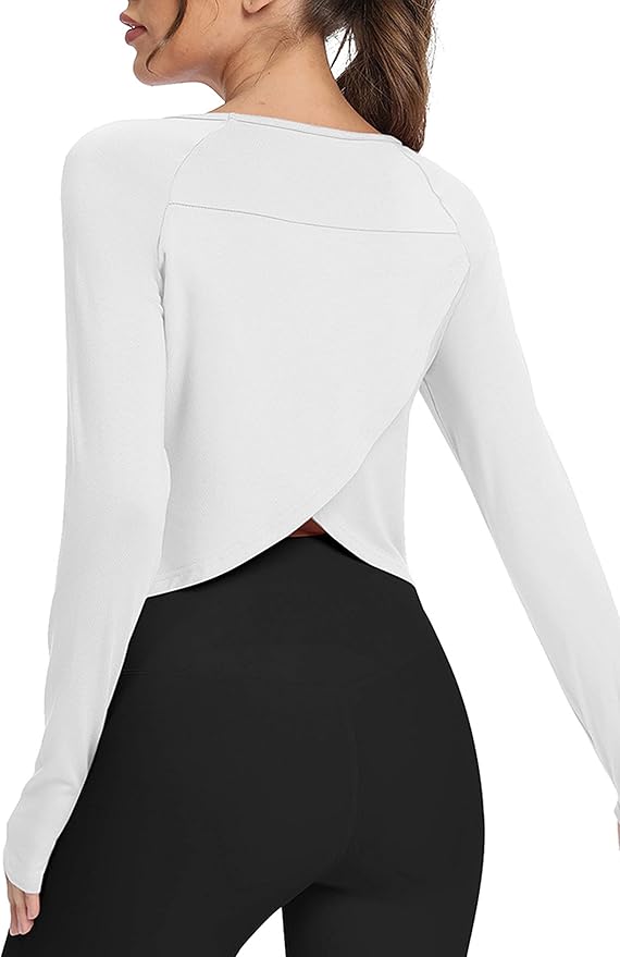 Bestisun Long Sleeve Athletic Workout Shirts Sports Yoga Gym Crop Tops for Women