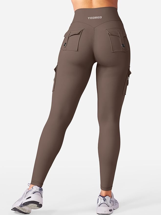 YEOREO CoreFlex Workout Cargo Leggings with Pockets for Women Hidden Scrunch Butt Lifting Leggings Gym Yoga Pants