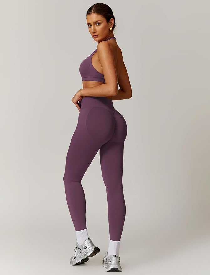 ABOCIW Workout Sets for Women Seamless Scunch Butt Lifting Impact Leggings Halter Sports Bra 2 Piece Gym Outfits