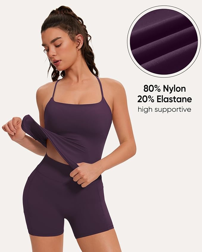 OMKAGI Workout Sets for Women Cute Spaghetti Strap Tank Tops Booty Shorts Outfits with Pockets