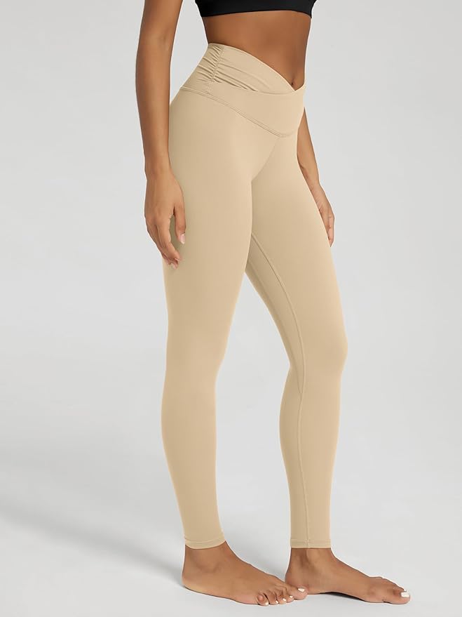 ODODOS Women's Cross Waist Yoga Leggings with Inner Pocket, 23"/25"/28" Gathered Crossover Workout Yoga Pants