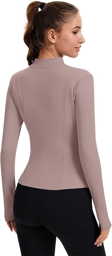 Rapbin Women's Full Zip Workout jackets Runing Slim Fit Athletic Tops With Thumb Holes