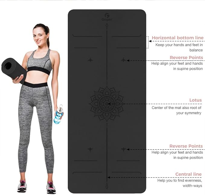 Gruper Yoga Mat Non Slip TPE Extra Wide Yoga Mat with Alignment Mark, 72"L x 32"W x 0.32"/0.24"Th (183cm x 80cm x 8mm/6mm), Anti-Tear Exercise Mat with Carrying Strap and Bag, Workout Mats for Yoga, Pilates