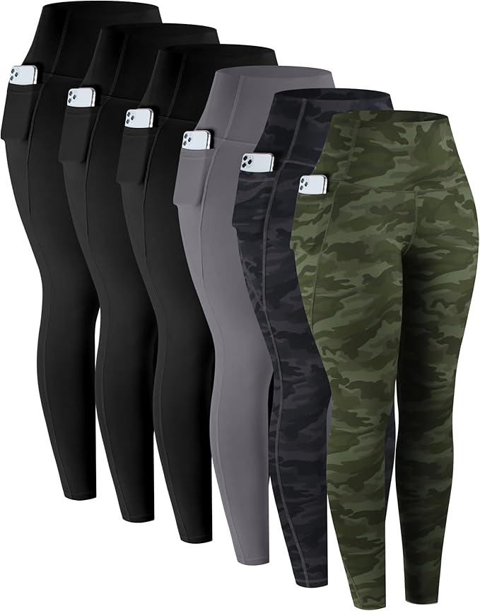 LZYVOO Leggings with Pockets for Women, 6 Packs Soft High Waisted Tummy Control Workout Yoga Pants