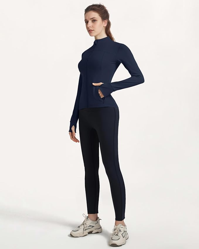 Locachy Women's Slim Fit Full Zip Athletic Running Sports Workout Jacket with Thumb Holes