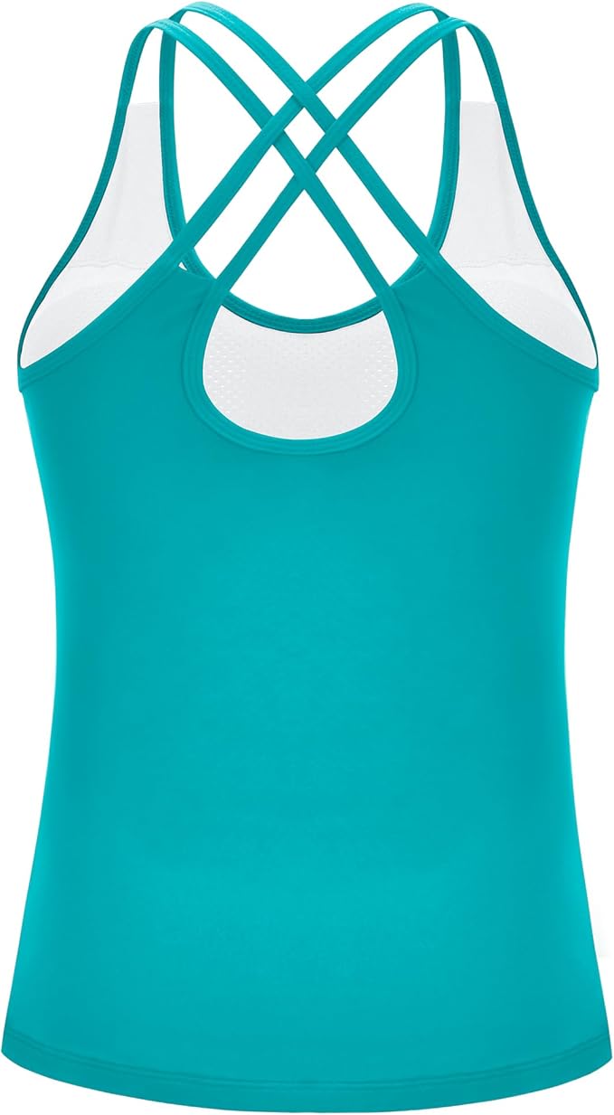 RUNNING GIRL Yoga Tank Tops for Women Built in Shelf Bra B/C Cups Strappy Back Activewear Workout Compression Tops