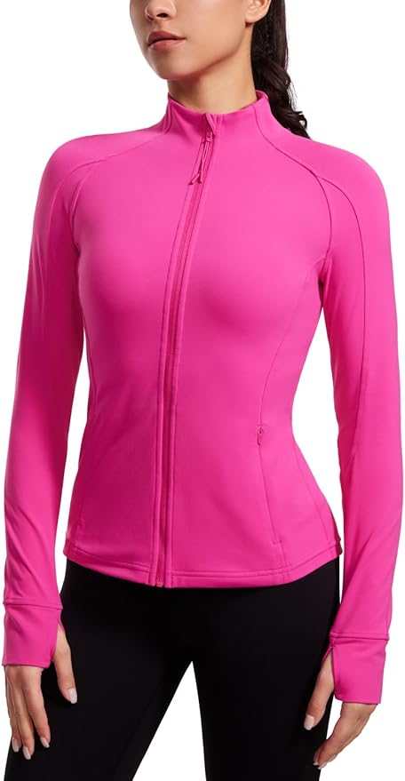 CRZ YOGA Butterluxe Hip Length Jackets for Women - Full Zip Athletic Track Tops with Thumb Holes Pockets