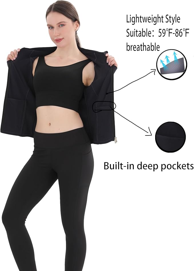 Women's Thermal Yoga Jacket - Thick Warm Full Zip Long Sleeve for Running Gym, Fleece Lined for Cold Weather Winter