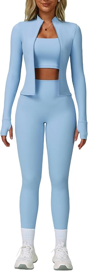 Yknktstc Womens Two Piece Tracksuit Set Long Sleeve Zipper Jacket with Athletic High Waist Leggings Workout Outfit