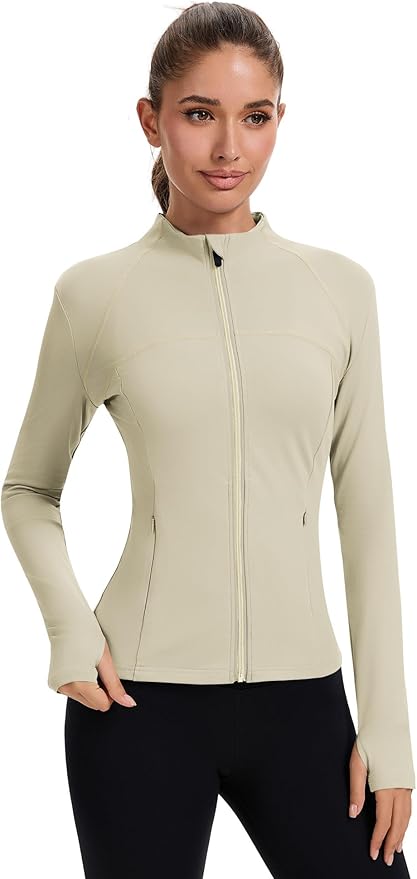 Rapbin Women's Full Zip Workout jackets Runing Slim Fit Athletic Tops With Thumb Holes