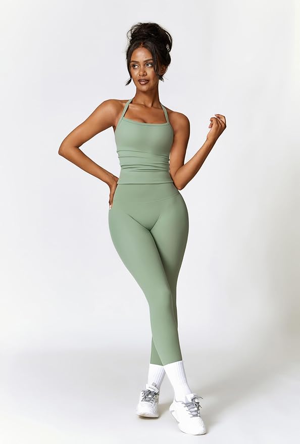 QBGJTD Womens Workout Sets Two Piece Cross Back Tank Top Matching High Waist Leggings Sets Gym Outfits Work Out Clothes