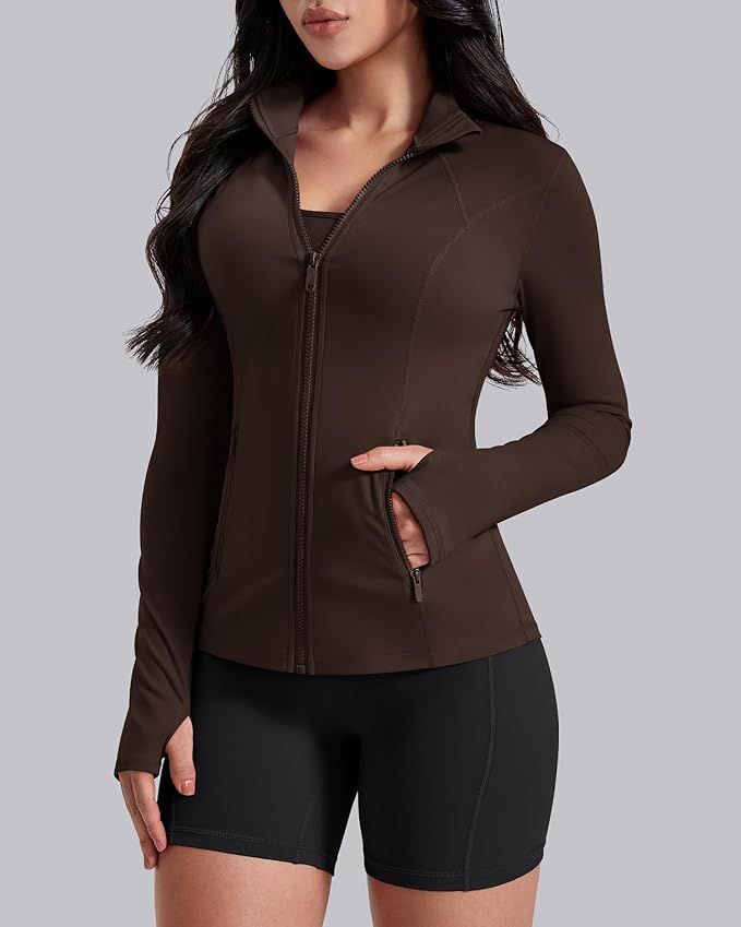 AVGO Womens Workout Jackets Lightweight Athletic Zip Up Jacket Slim Fit Running Gym Top with Pockets & Thumb Holes