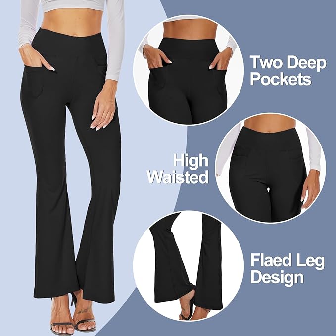 3 Packs Leggings with Pockets for Women, Soft High Waisted Tummy Control Workout Yoga Pants