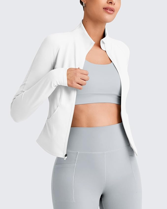 G4Free Workout Jackets for Woman BareFeel Cropped Zip Up Athletic Running Jacket Slim Fit Yoga Tops with Thumb Holes