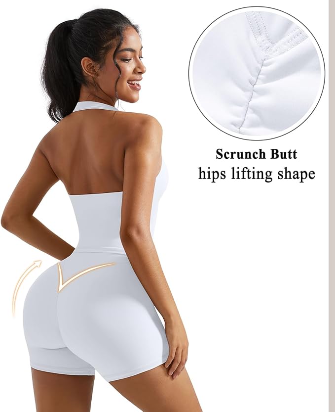 OMKAGI 2 Piece Workout Sets for Women Halter Sports Bra Tank Gym Biker Shorts Outfits