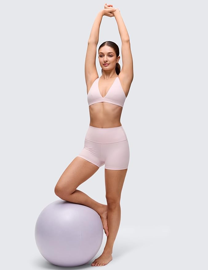 CRZ YOGA Butterluxe Soft Double Lined Deep V Neck Sports Bras for Women - Open Back Yoga Crop Top Casual Non Padded