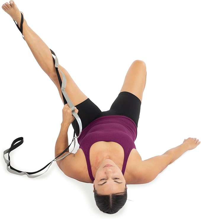 OPTP Stretch Out Strap Pro with Stretching Exercise Book, 11 Loop Stretching Strap for Yoga and Pilates, Physical Therapy Strap for Leg and Knee Recovery. Made in the USA