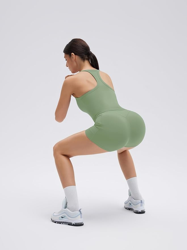 SUUKSESS Women 2 Piece Workout Sets High Waisted Biker Shorts with Pockets Built in bra Racerback Tank Tops