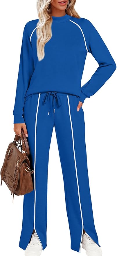 WIHOLL Lounge Sets for Women 2 Piece Fall Outfits 2025 Wide Leg Pant Matching Sets Womens Clothing