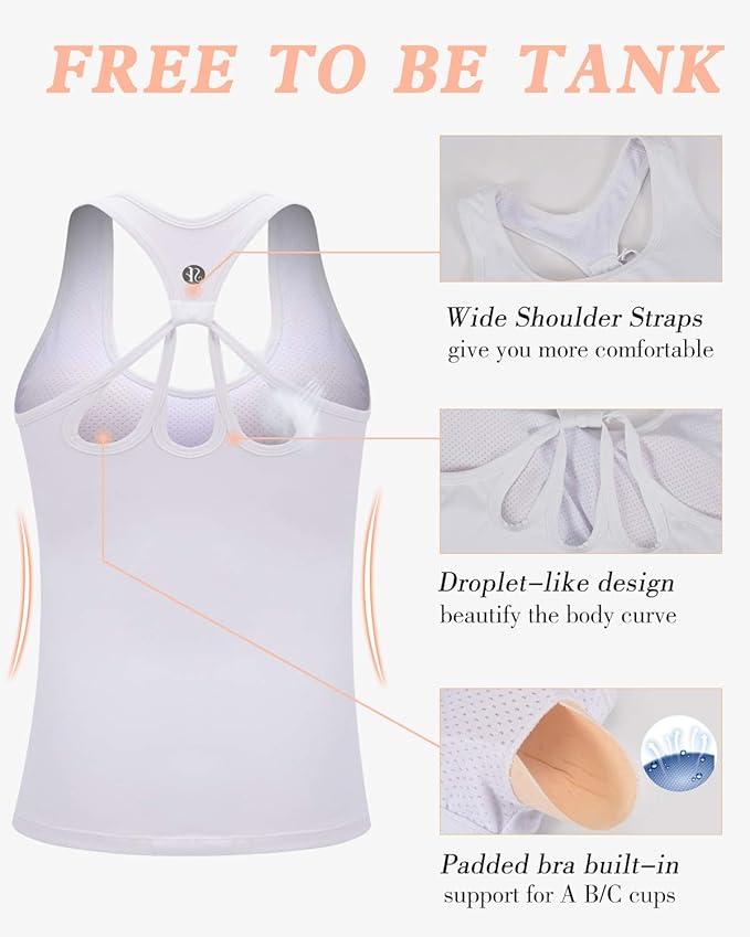 RUNNING GIRL Workout Tank Tops with Built in Bras for Women,Compression Shirt Strappy Back Athletic Yoga Tops
