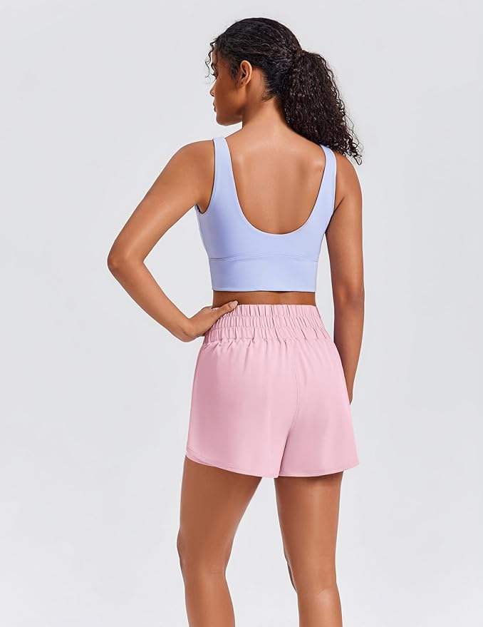 PINSPARK Women's 2 in 1 Running Shorts High-Split Athletic Short High Waisted 3" Liner Workout Gym Short with Pockets