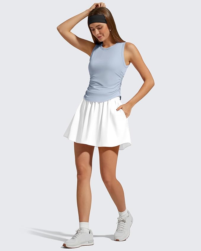 G4Free Lyocell Ruched Side Workout Tank Tops Woman High Neck Waist Length Gym Tanks Soft Relaxed Fit for Training