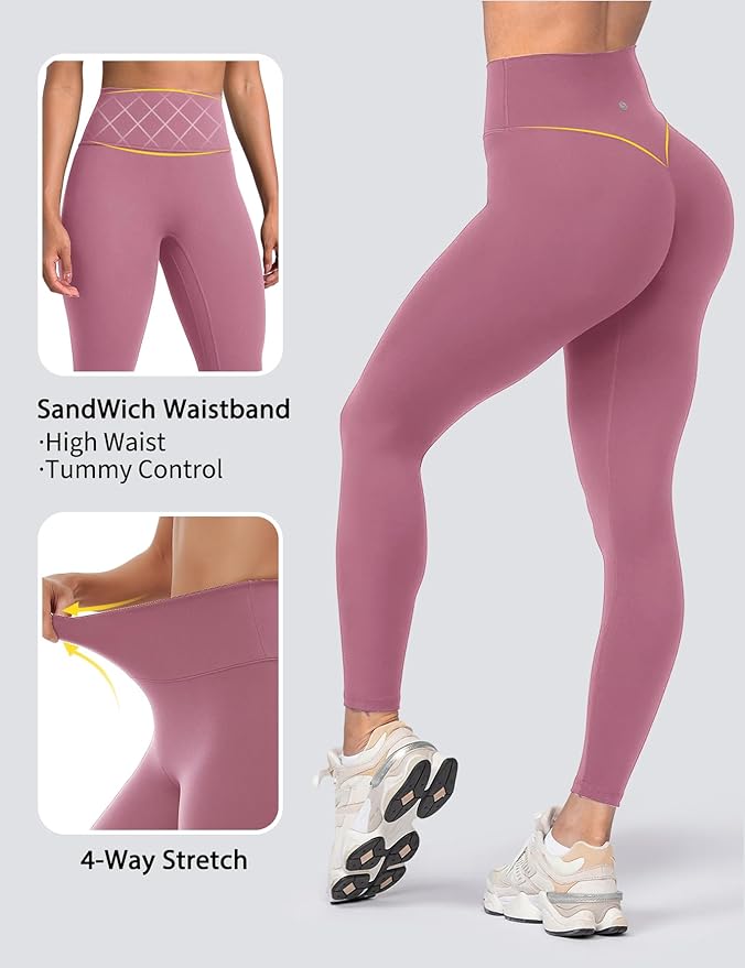 Sogetdo Yoga Leggings for Women Hidden Scrunch Butt Non See Through High Waisted No Front Seam Athletic Gym Workout Pants
