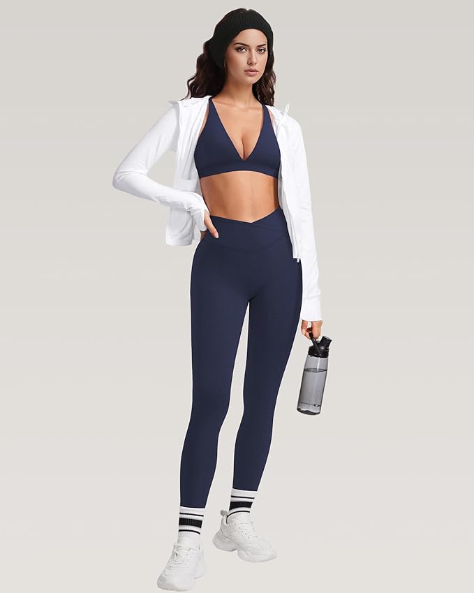 RXRXCOCO 2 Piece Workout Sets for Women Strappy Sports Bra Booty Leggings with Pockets Yoga Gym Outfits