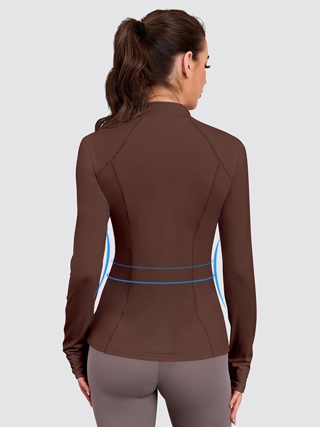 VUTRU Women Athletic Jacket Fitted Workout Running Zip Up Track Coat Layer with Thumb Holes Pockets for Yoga Gym Travel