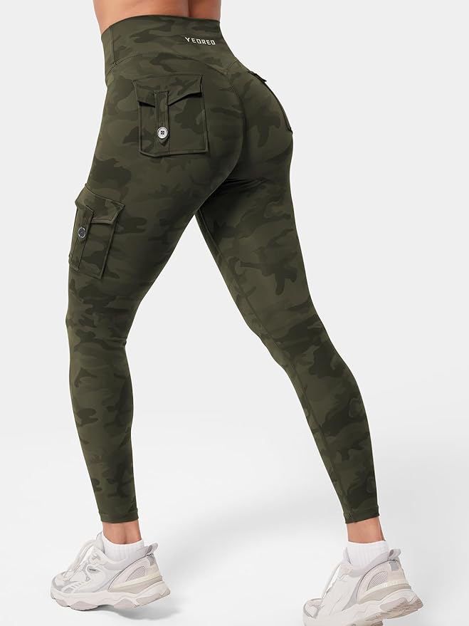 YEOREO CoreFlex Workout Cargo Leggings with Pockets for Women Hidden Scrunch Butt Lifting Leggings Gym Yoga Pants