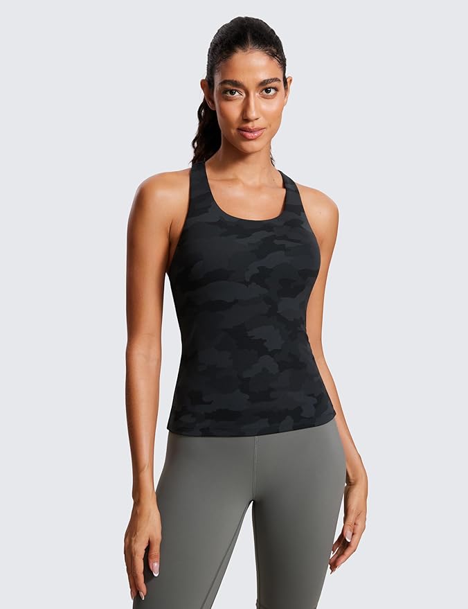 CRZ YOGA Butterluxe Workout Racerback Tank Tops for Women - Padded Athletic Spandex Yoga Shirts with Built in Bra